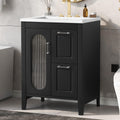 Harper & Bright Designs 24" Bathroom Vanity with Sink, Free Standing Single Basin Vanity Set with Two Drawers and Glass Door, Modern Wooden Bathroom Cabinet with Ceramic Basin for Bathroom, Black