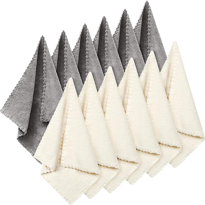 Syhood 12 Pieces Face Wash Cloth 12 x 12 in Makeup Remover Cloths Towel Coral Velvet Facial Microfiber Soft Fast Drying Facial Cleansing Towel for Face(Beige, Gray)