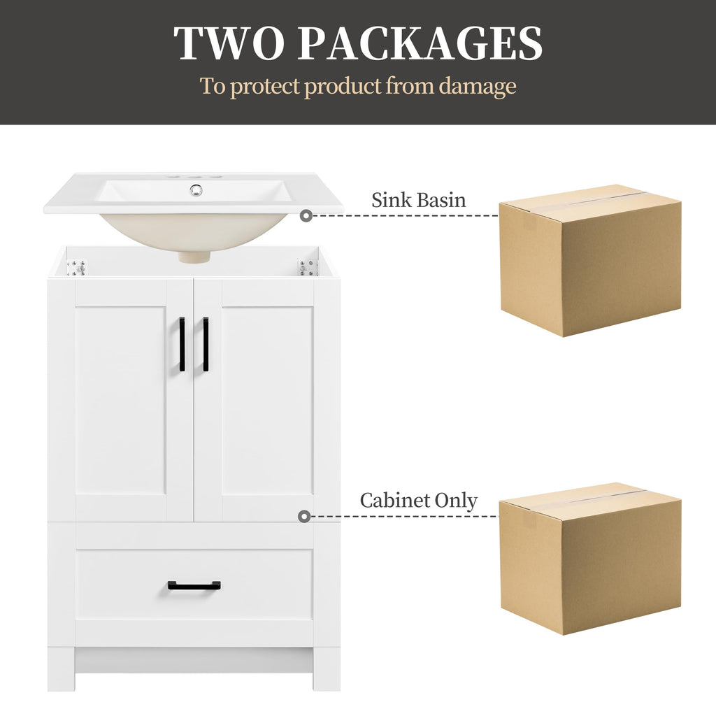 Yaheetech 24" Bathroom Vanity with Sink, 2 Doors & 1 Drawer Cabinet, White