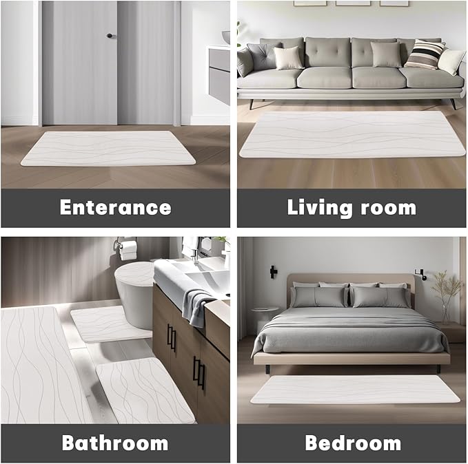 YIHOUSE Bathroom Rugs Set 5 Piece, Memory Foam Bath Mat White