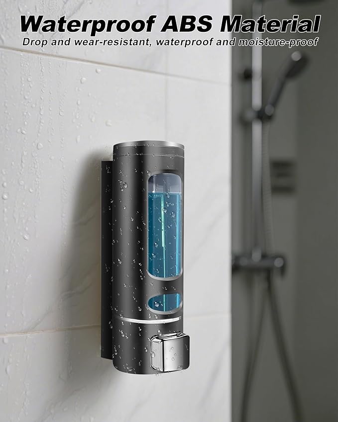 Shampoo and Conditioner Dispenser - 400ML Wall-Mounted Shower Shampoo Dispenser No Drill for Body Wash, Soap, Shower, Bathroom, Hotel (Black)