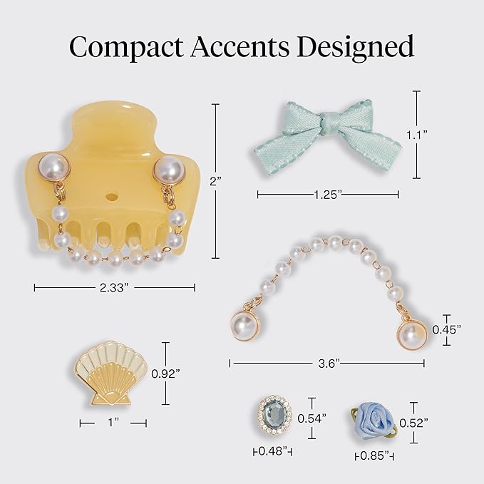 KitschPop ™ Hair Clips For Women with Charm Sets -Customizable Cloud Claw Clip With Interchangeable Collectible Cute Charms - Coastal Cottage - Butter Yellow, 7pcs Set