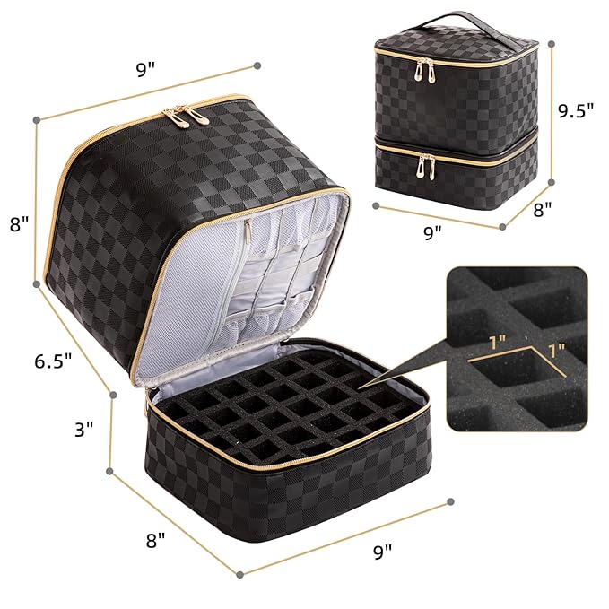 AGX Bravo Nail Polish Organizers and Storage Holds 30 Bottles & Nail Lamp Gel Nail Polish Storage Organizers for Nail Tech Carrying Case Manicure Kit Supplies Bag, Checkerboard Black (BAG ONLY)