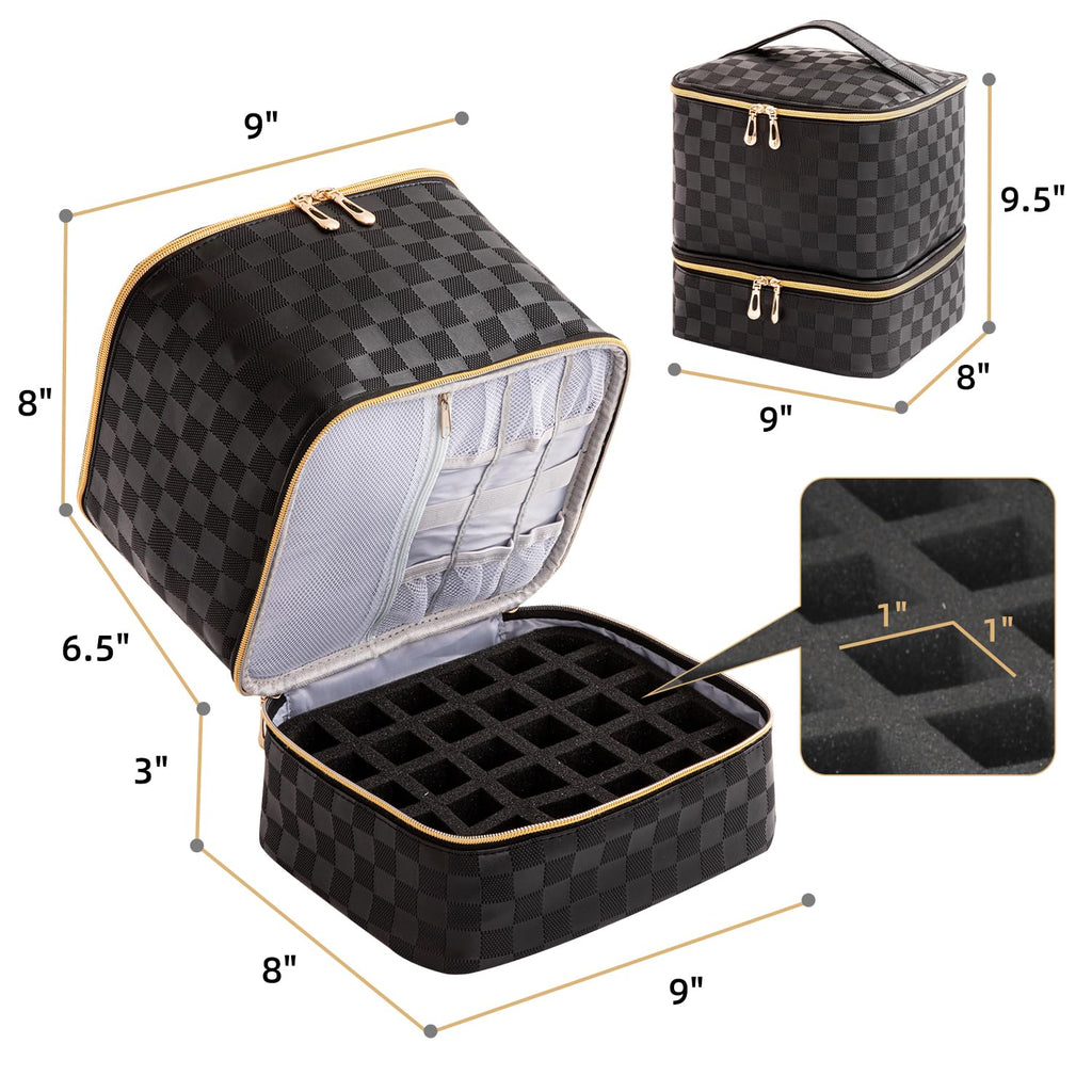 AGX Bravo Nail Polish Organizers and Storage Holds 30 Bottles & Nail Lamp Gel Nail Polish Storage Organizers for Nail Tech Carrying Case Manicure Kit Supplies Bag, Checkerboard Black (BAG ONLY)