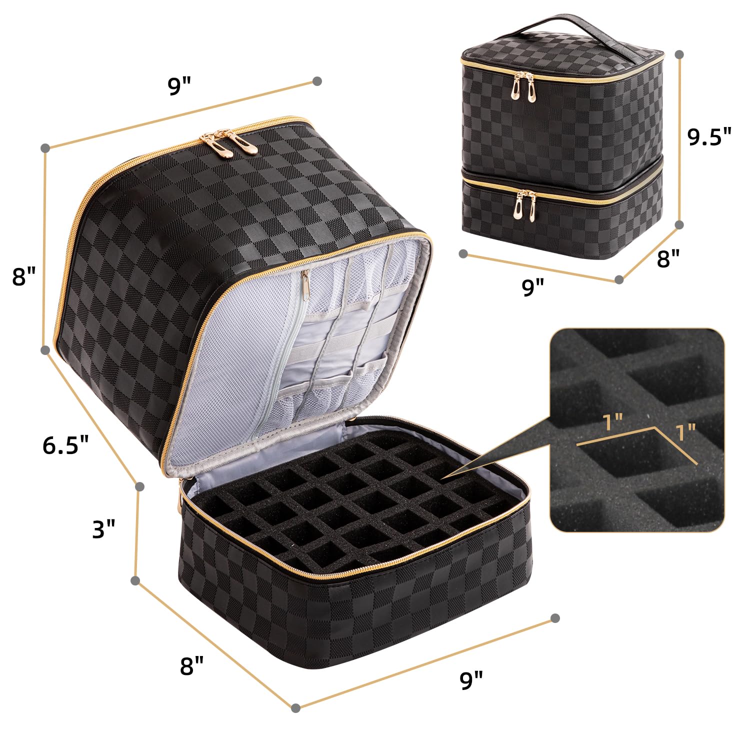 AGX Bravo Nail Polish Organizers and Storage Holds 30 Bottles & Nail Lamp Gel Nail Polish Storage Organizers for Nail Tech Carrying Case Manicure Kit Supplies Bag, Checkerboard Black (BAG ONLY)