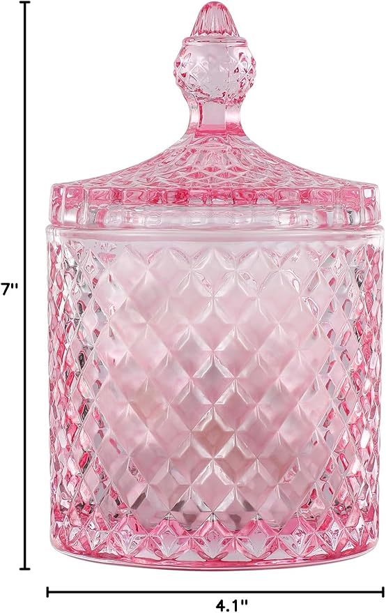 rejomiik Qtip Holder Apothecary Jars with Lid, Thick Glass, Pink
