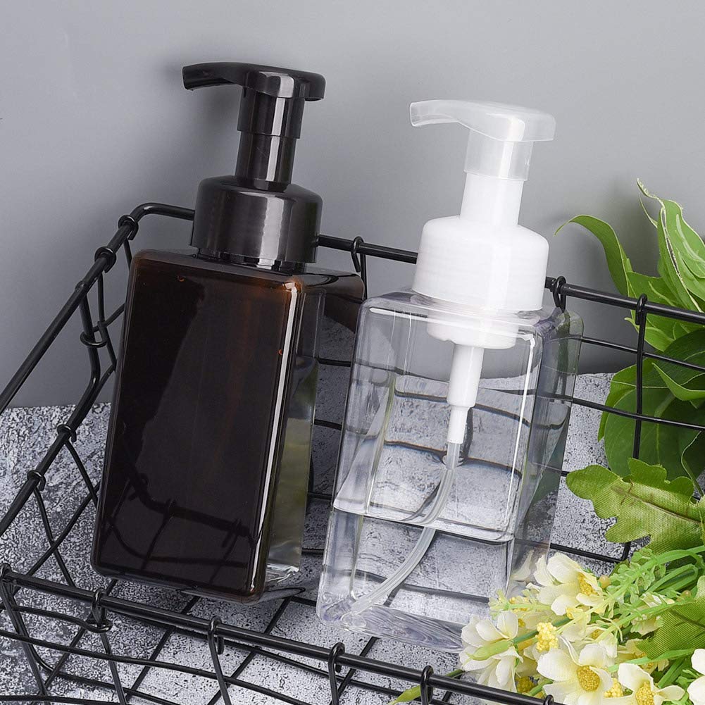Foaming Soap Dispenser, 15oz Plastic Refillable Pump Bottle, 2 Pack, Clear