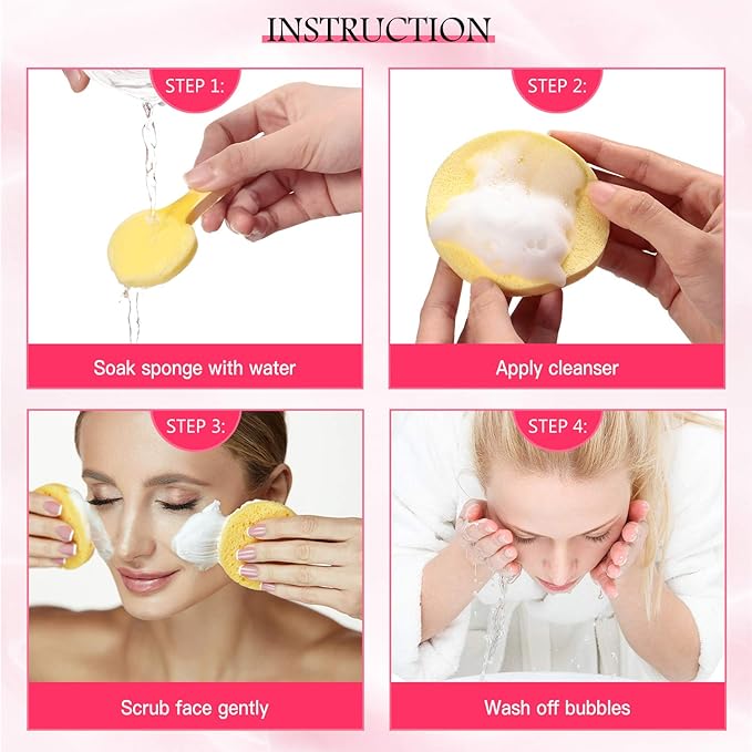 Patelai 120 Pieces Compressed Facial Sponge for Estheticians Face Makeup Removal Cleansing Sponge Pad Exfoliating Spa Wash Round Facial Cleansing Pads Supplies(Pink, Yellow, Blue)