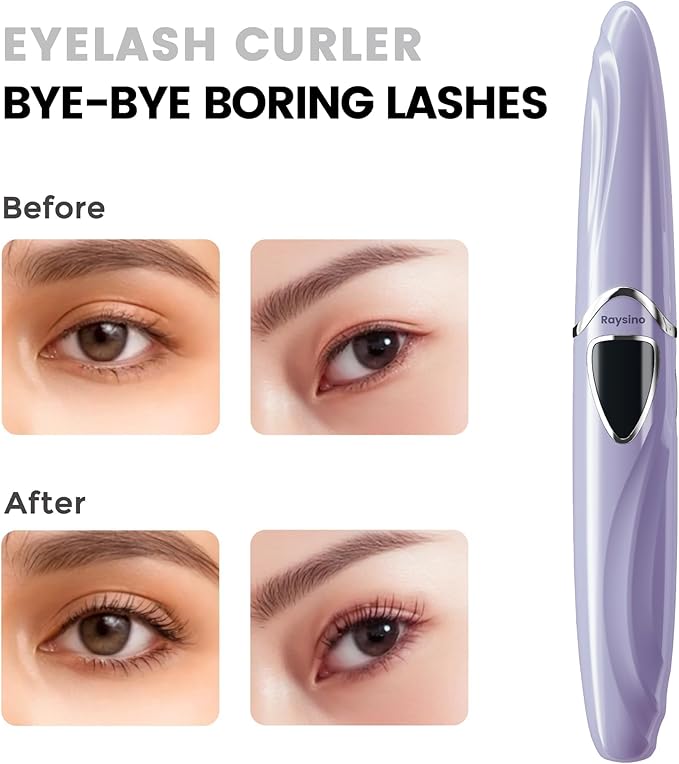 Raysino Heated Eyelash Curler, S600 Rechargeable Heated Lash Curler, Eyelash Curler Heated in 8s for Women 24 Hs Lasting Natural Makeup (Lilac/Silver, 148MM)