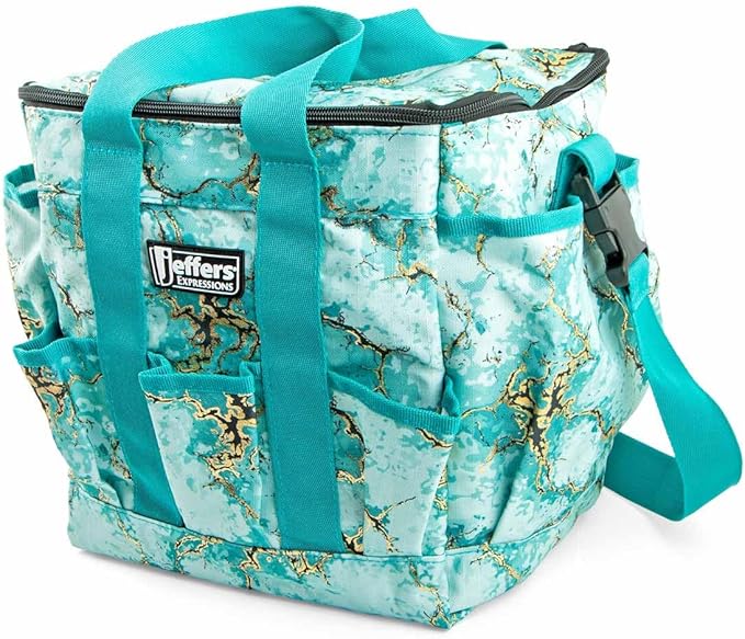 Jeffers Expression Deluxe Horse Grooming Tote – Large Zip Top Grooming Bag with Pockets for Brushes, Combs, Hoof Picks, Sprays & Barn Essentials – Durable Ripstop Equine Organizer - Bisbee Blue