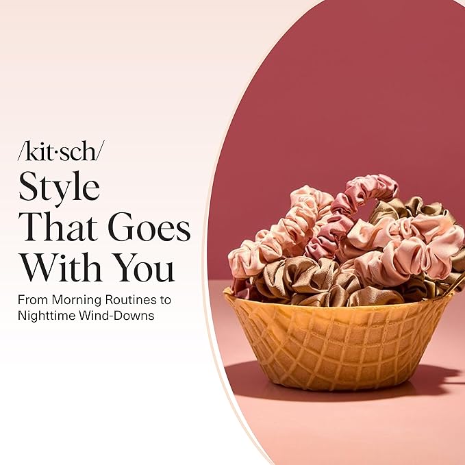 Kitsch Satin Scrunchies for Women - No Crease Hair Ties for Girls | Scrunchies For All Hair Types and Textures, Perfect for Day or Night - 6 Pcs, Terracotta