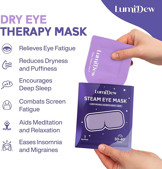 LumiDew Steam Eye Mask, Self Heating Heated Eye Mask for Sleep, Warm Compress for Eyes, Moist Heat for Dry Eye Relief, Stye Eye Treatment, Spa, Travel Essentials, Unscented 16 Pack