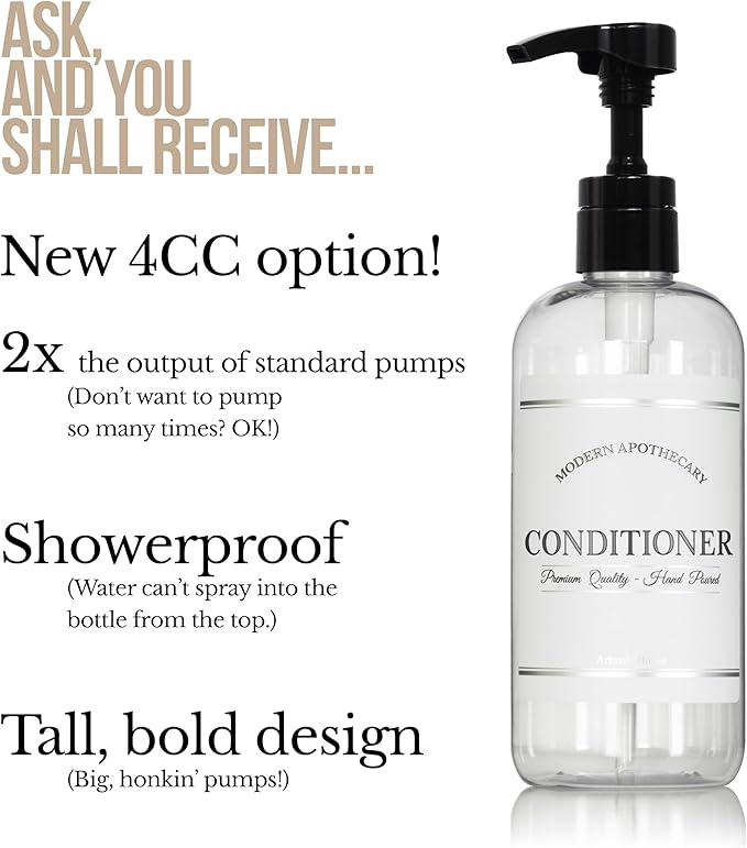 Artanis Home Clear Refillable Shampoo and Conditioner Bottles - Body Wash, Shampoo and Conditioner Dispenser - PET Plastic Shampoo Bottles Refillable with Pump - Waterproof Labels - 16 oz, 3 Pack