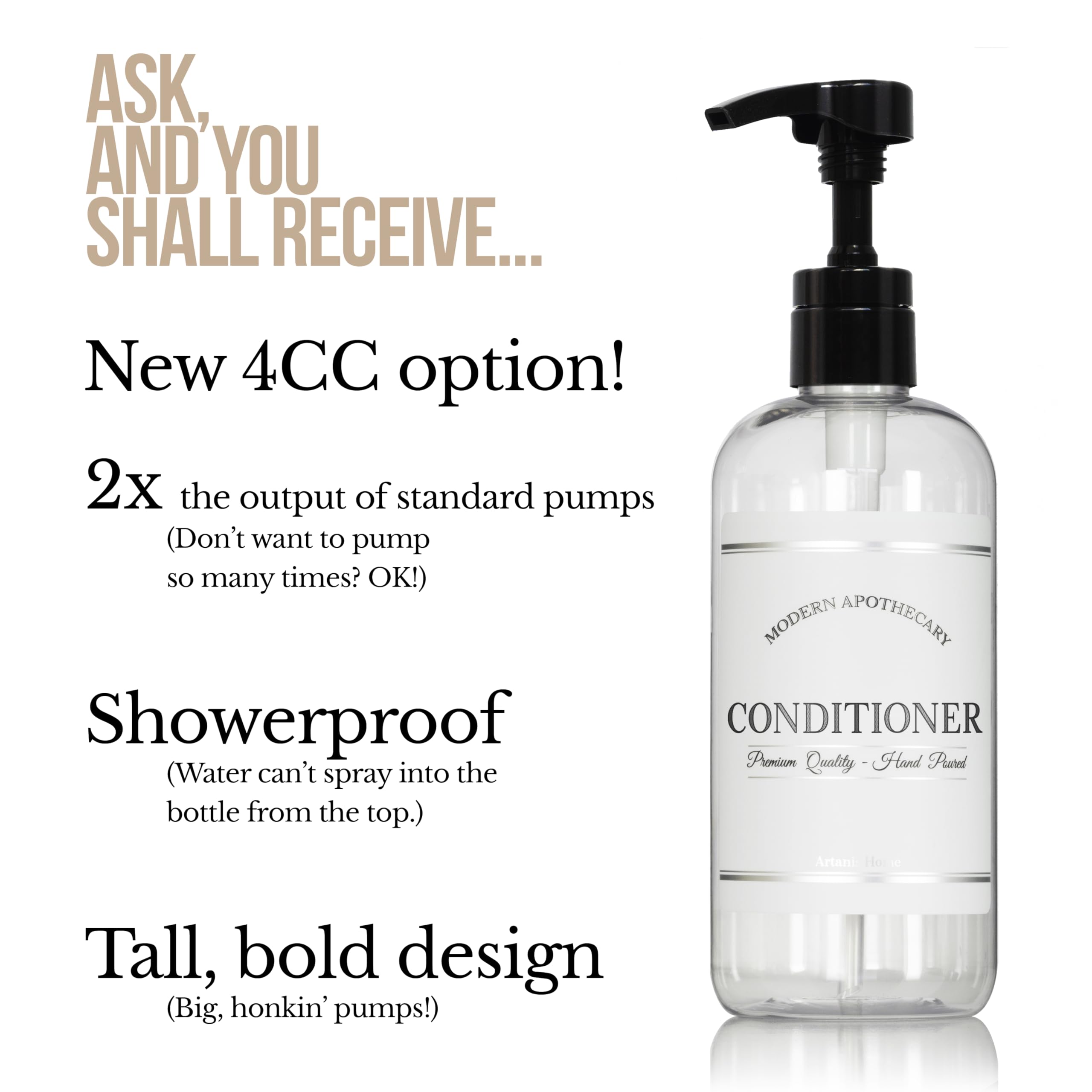 Clear Refillable Shampoo and Conditioner Bottles - Body Wash, Shampoo and Conditioner Dispenser - PET Plastic Shampoo Bottles Refillable with Pump - Waterproof Labels - 16 oz, 3 Pack (White Plastic)