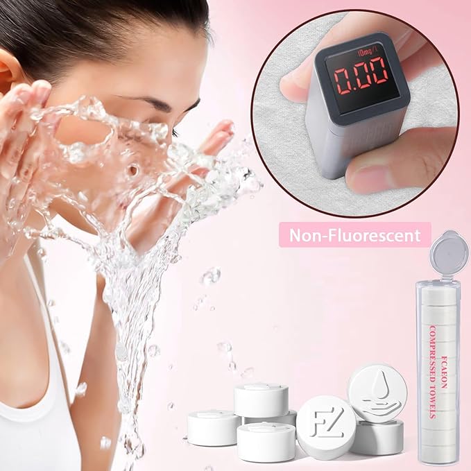 Fcaeon Disposable Face Towel 200 Pcs Compressed Towel Tablets With 2 Dispenser Bottles Gentle Washcloths for Sensitive Skin Facial Cleansing Makeup Removal Skincare Routine Travel Cloths (Pink)