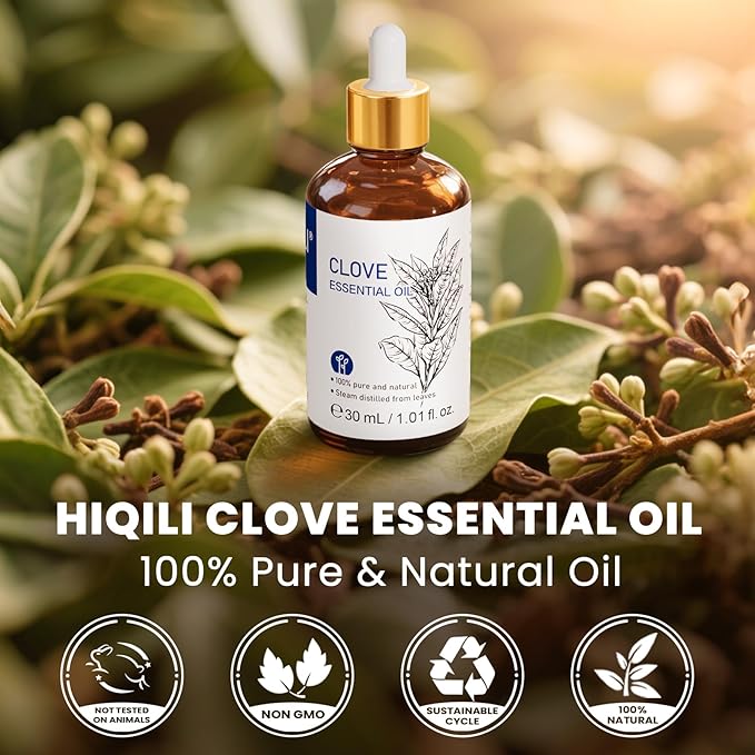 HIQILI Clove Essential Oil for Teeth and Gums, Oral Care, Diffuser, Skin