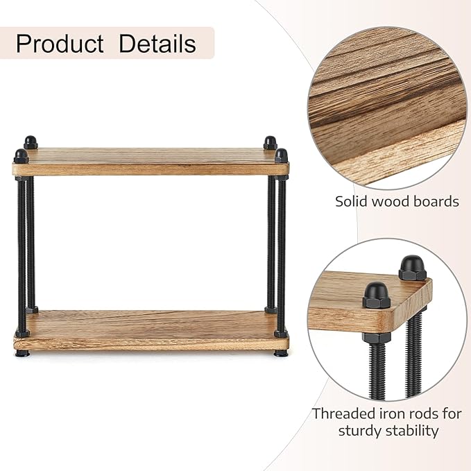 Mkono Bathroom Counter Organizer, 2 Tier Rustic Wood Countertop Sink Shelf
