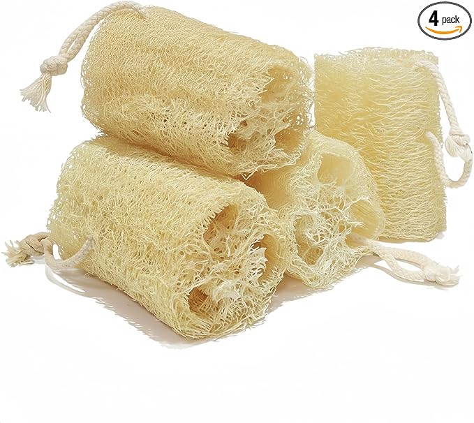 Natural Loofah Exfoliating Body Sponge Scrubber, Plant-Based Organic Loofa Luffa for Men & Women Skin Care Bath Shower Cleaning Back & Fac, Natural Sponges for Dishes (4", 4Pack)