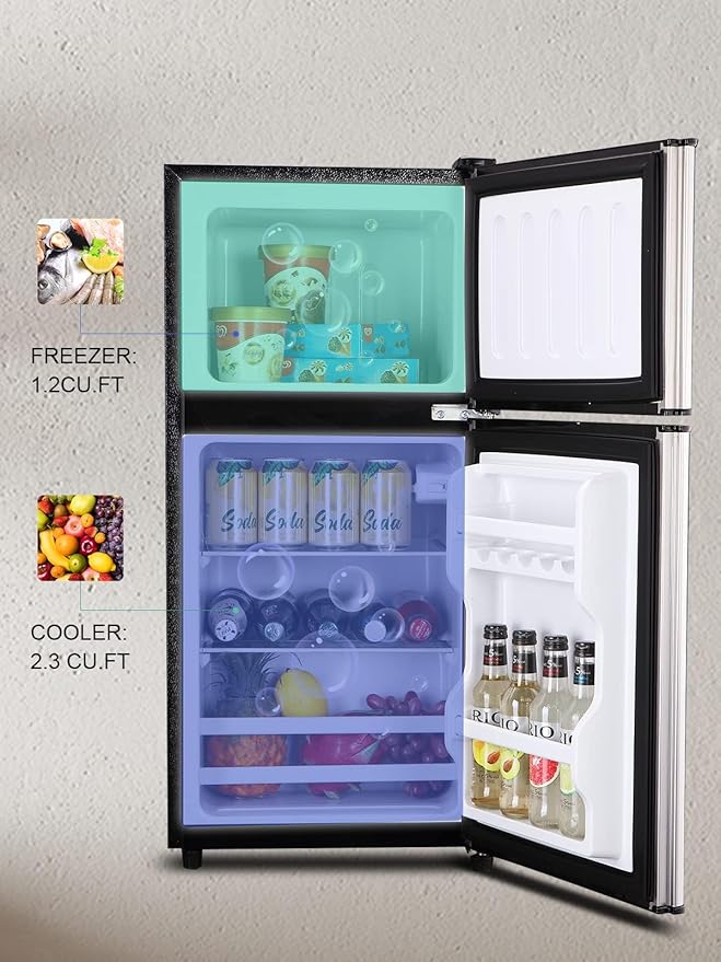 KRIB BLING Mini Fridge, 3.5 Cu.Ft Compact Refrigerator Small Refrigerator 7 Level Adjustable Thermostat Removable Shelves with Stainless Steel 2 door for Office Dorm Apartment Silver