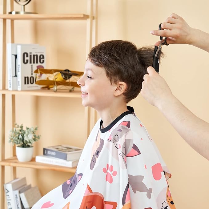 Barber Cape for Kids, Professional Hair Salon Cape with Adjustable Neck Strap, Shampoo Hair Cutting Cape for Salon and Home - 51 x 36 inches (Cartoon Dog & Cat Pattern)