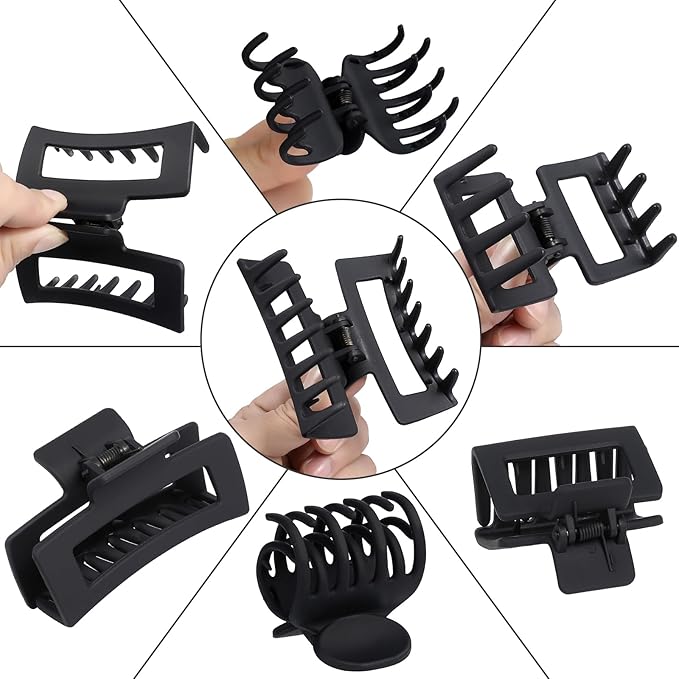 3 Style Hair Claw Clips 9 pcs Medium Claw Clips Hair Clips for Women Rectangle Claw for Thick Hair Square Hair Clips for Thin Hair Accessories for Women (Black)