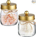 SheeChung 2 Pack Qtip Holder for Bathroom, Cotton Swab Holders, Cute Mason Jars Decor, Bathroom Decor and Accessories for Cotton Round Pads, Balls, Floss Pick - Brushed Gold