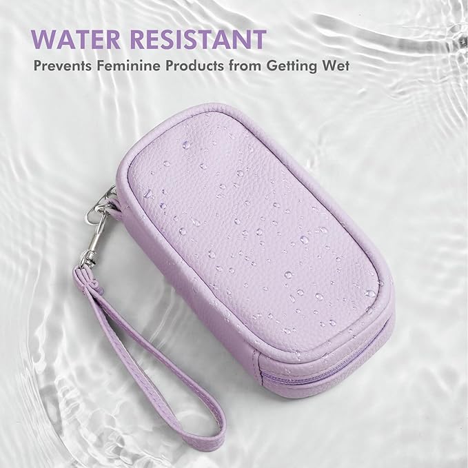 Tampon Holder for Purse, Portable Period Bag with Handle,Travel Pads Tampons Pouch, Pu Leather Small Tampon Organizer Case for Feminine Products, Waterproof Period Bags for Women