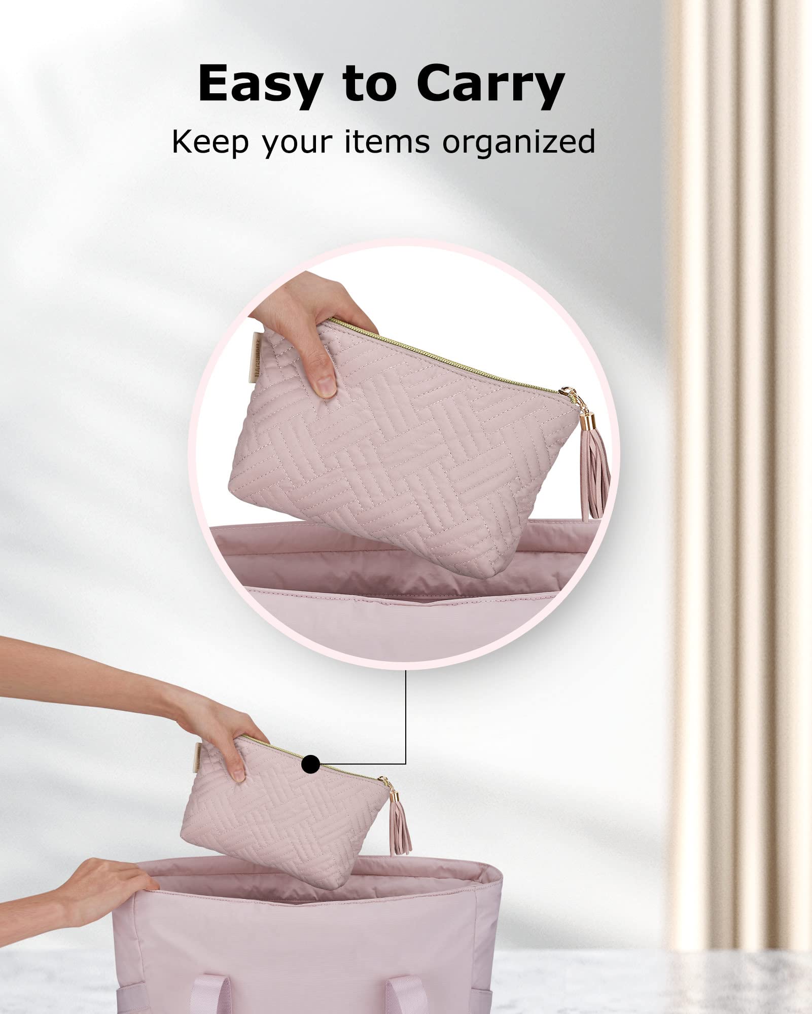 BAGSMART Small Makeup Bag with Tassel, Soft Cosmetic Pouch 8.7"