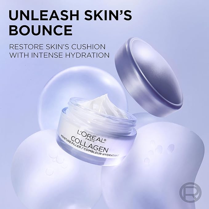 L'Oreal Paris Collagen Moisture Filler Face Cream, Anti-Aging Face Moisturizer, Non-Greasy Fragrance Free Skin Care Formula For Up to 48HR Hydration, 3.4 Oz, (Pack of 2)