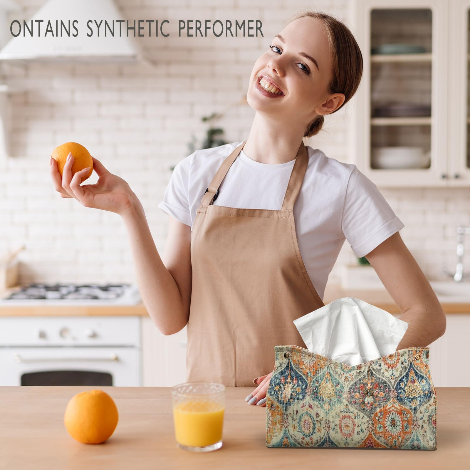 Boho Tissue Box Cover Rectangle, Orange Tissue Box Decorative 9.8x6x6