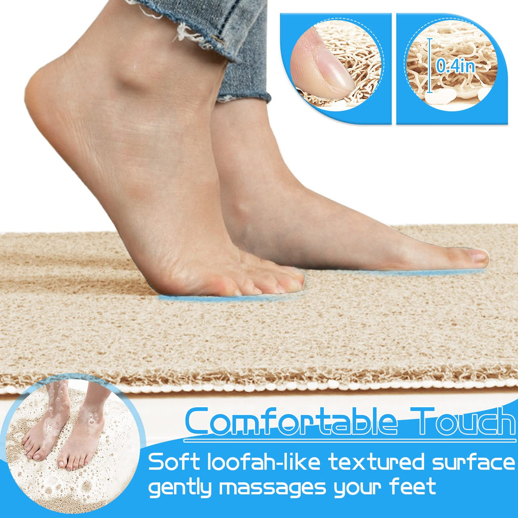 OXTAIL Bathtub Mat Non Slip Shower Soft PVC Loofah Bath Tub Mats for Bathroom 16''x40'', Beige