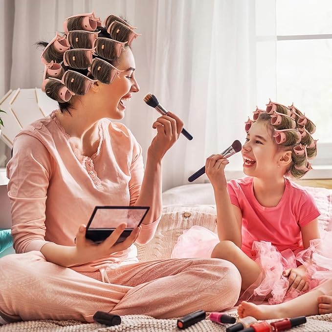 WILLBOND 141 Pcs Hair Rollers Set Include Plastic Hair Rollers with Pins and Clips (Brown)