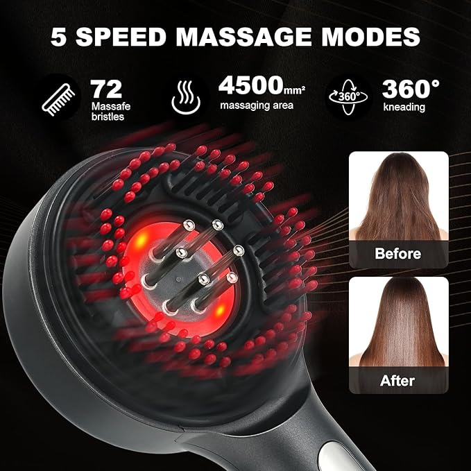 3 in 1 Scalp Massager Hair Grown Oil Applicator, Electric Hair Massager Scalp Laser Comb with IPX7 Waterproof，black
