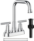 FORIOUS Bathroom Faucets for Sink 3 Hole Chrome, 4 Inch Centerset Bathroom Sink Faucet 2 Handle with Pop-up Drain and Supply Hoses for Vanity RV Laundry Farmhouse