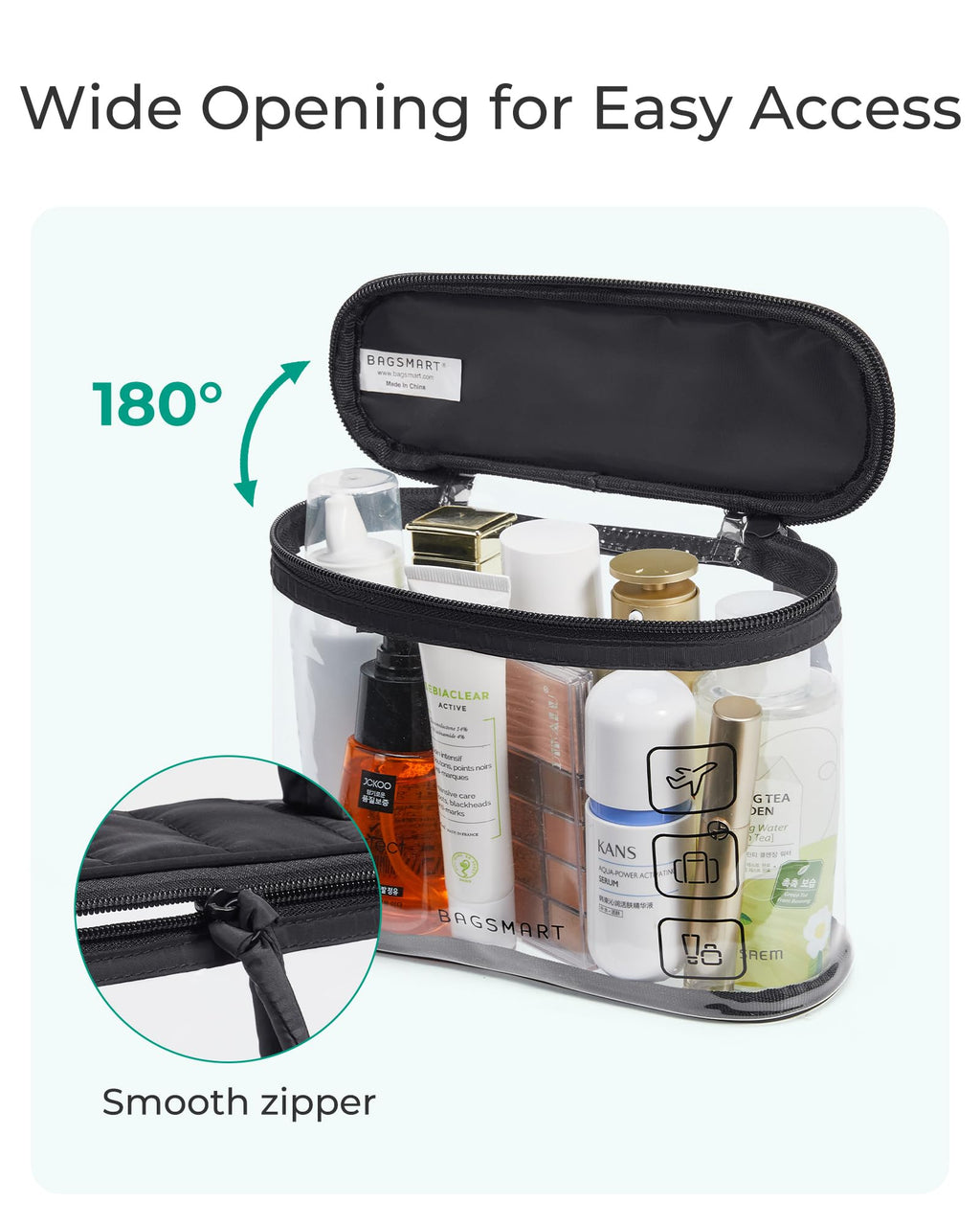BAGSMART TSA Approved Toiletry Bag, Clear Makeup Cosmetic Bag Organizer, Quart Size Travel Bag for Toiletries, Carry-on Travel Accessories Essentials, 1 Pack-Black