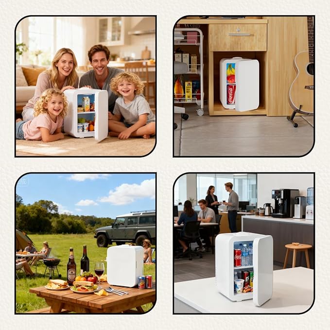 JrostKault Mini Fridge for Bedroom - 8 Liter/8 Can Portable Refrigerator for Car, Office, Dorm - Quiet Cooler & Warmer for Food, Drinks, Makeup & Skincare - AC/DC Power Supply