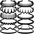 TOBATOBA 12Pcs Black Headbands for Women with Teeth Plastic Head Bands for Women's Hair Non Slip Comb Skinny Zig Zag Headbands Fashion Hair Accessories for Women Men Teen Girls