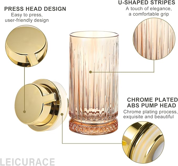 LEICURACE Glass Foam Soap Dispenser, Refillable Faming Dispenser with Gold Pump, Foam Hand Soap Dispenser for Bathroom Kitchen, Home Decor （Foam Type/Gold）