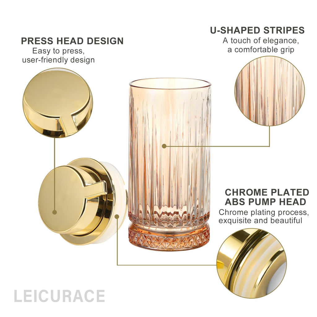 LEICURACE Glass Foam Soap Dispenser, Refillable Faming Dispenser with Gold Pump, Foam Hand Soap Dispenser for Bathroom Kitchen, Home Decor （Foam Type/Gold）