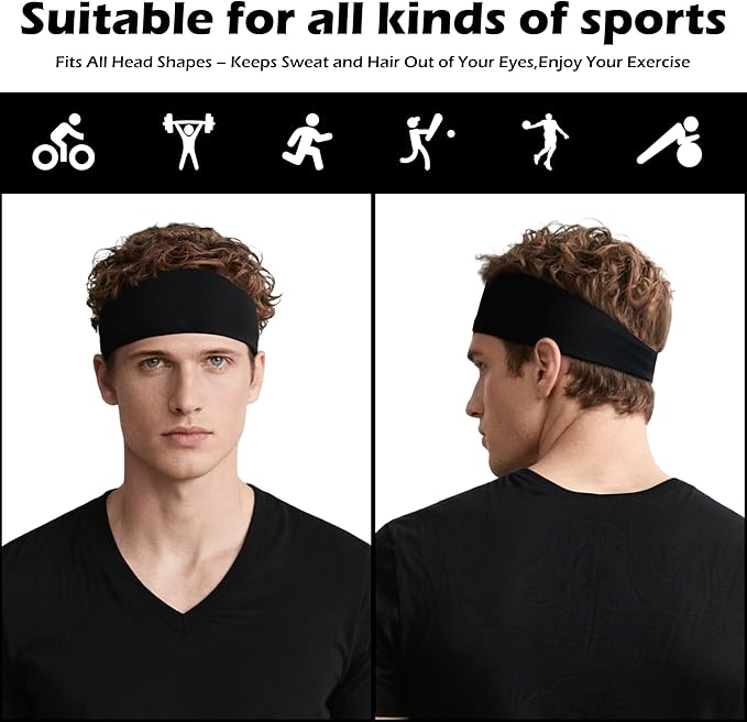 Sport Headbands for Men 6 Pack, Summer-Exclusive Lightweight Elastic Soft Fabric Non-Slip Men Hair Bands Hair Warp Running Cycling Sports Tennis Basketball Daily Workout