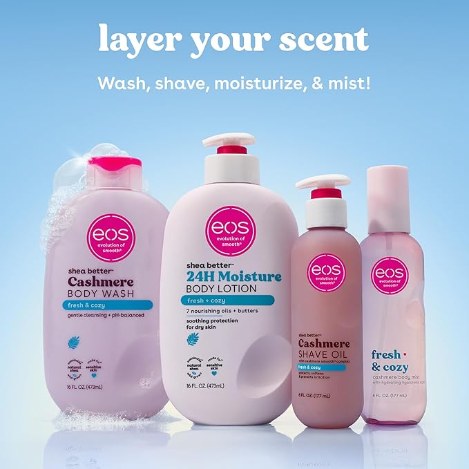 eos Cashmere Shave Oil – Fresh & Cozy, Moisturizing Shave Oil with Shea Butter & Glycerin, Helps Prevents Irritation & Razor Burn, Vegan, 6 fl oz