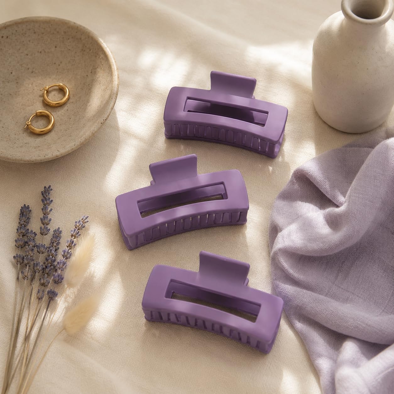 TOCESS Hair Claw Clips for Women - 8PK Large Neutral Matte Square Jumbo Hair Clips for Thick, Thin, Long, Short, Curly Hair Girls, Big Jaw Clip Set for Daily Use(Violet Purple)