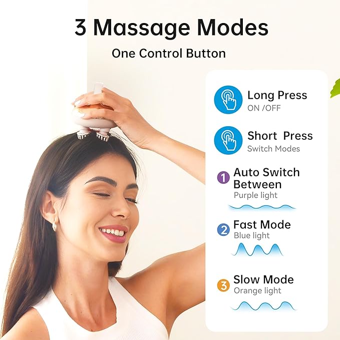COMFIER Cordless Scalp Massager with Heat, Waterproof Electric Head Massager for Deep Scalp Cleansing, Hair Care & Daily Relaxation, Rechargeable 3 Modes, Gift for Women Men
