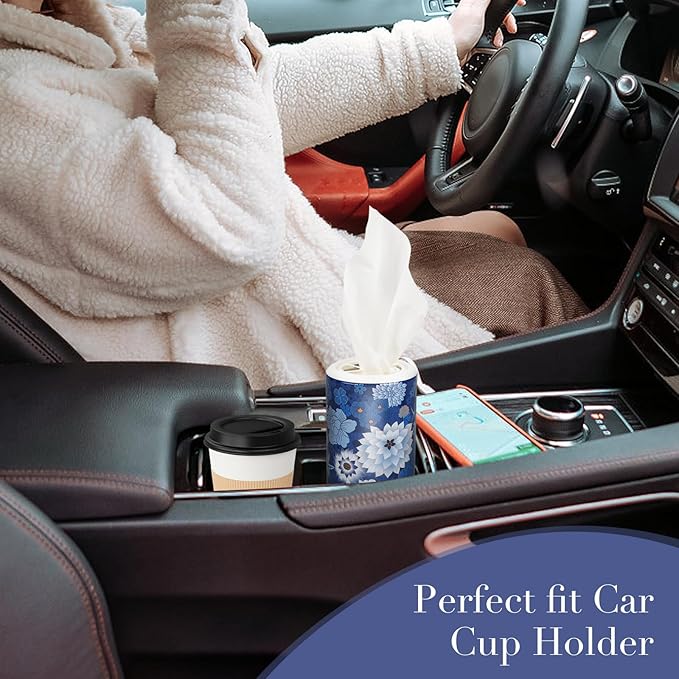 Facial Tissues with Cap - 4 PK Car Tissues Cylinder,Car Tissue Holder with Facial Tissues Bulk,Round Tissue Boxes,Travel Tissues for Cup Holder,Round Tube tissues