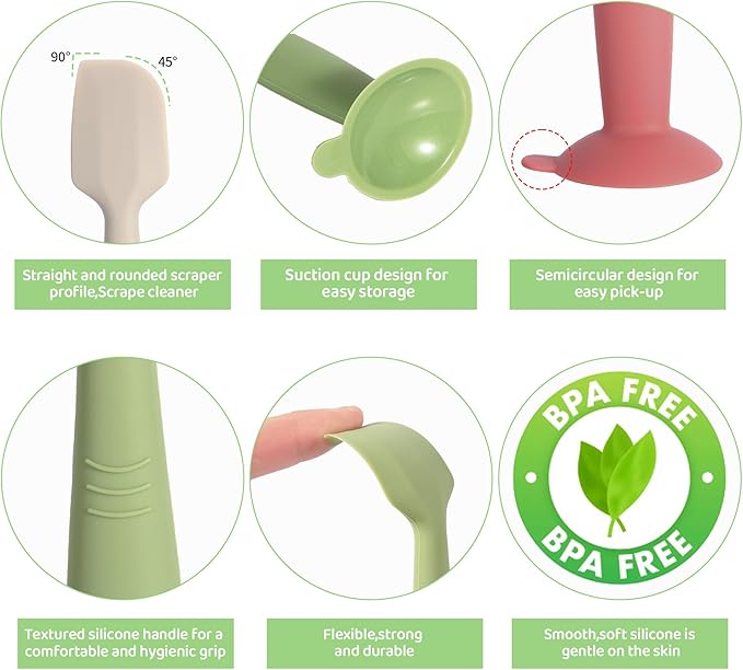 Diaper Spatula 3 Pack Baby Diaper Cream spatula Soft Silicone Baby Butt Paste Spatulas Brush Diaper Paste spatulas,Diaper Cream Applicator With Suction Base Full Size (Gray+Red+Green)