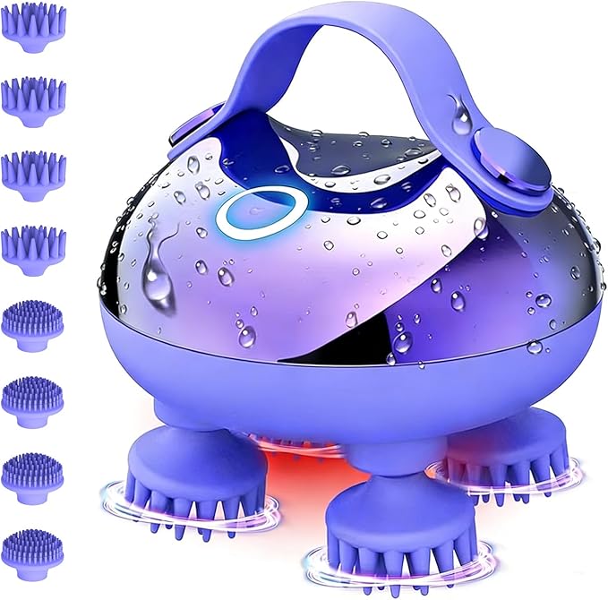Viuyougor Scalp Massager Electric, Portable Scalp Massager Tool, Waterproof Head Massage Stress Relax, Hair Massagers with 3 Speed Modes & 8 Massage Claws