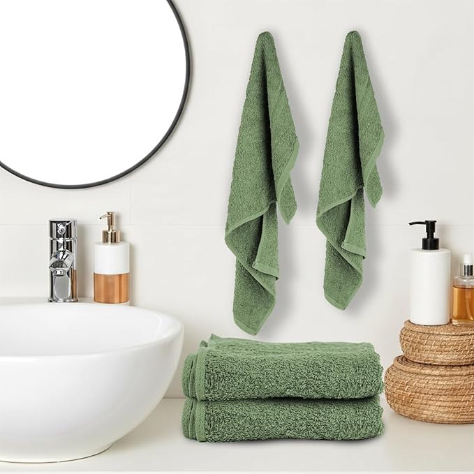 STF Linen 24 Pack Green Hand Towel 100% Cotton Spa Towel – 16x26 inches Highly Absorbable Facial Towels Gym, Hair Towel and Face Towel Bulk Small Towels (Not Bleach Proof)