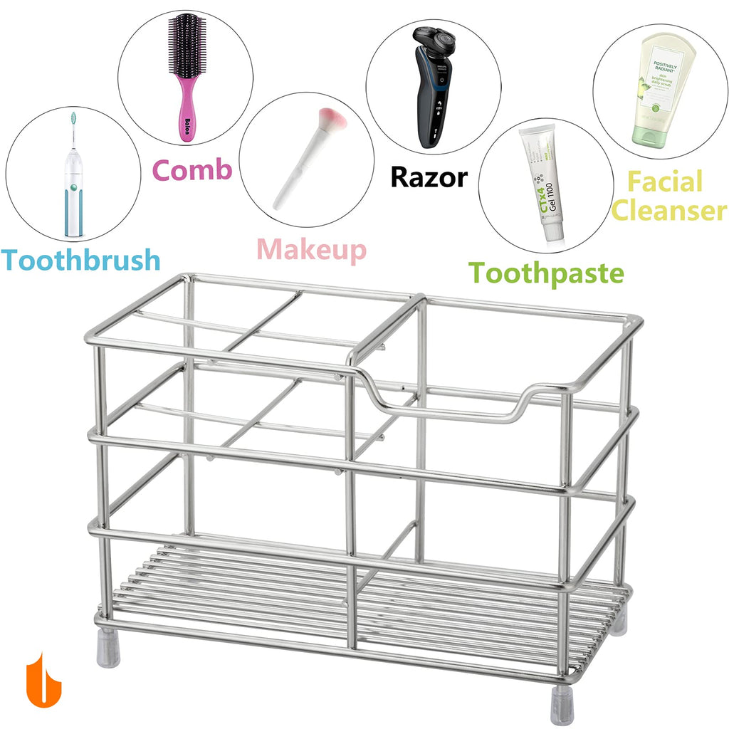 Urbanstrive 304 Stainless Steel Bathroom Toothbrush Holder Toothpaste Holder Stand Bathroom Accessories Organizer (Silver, Large)