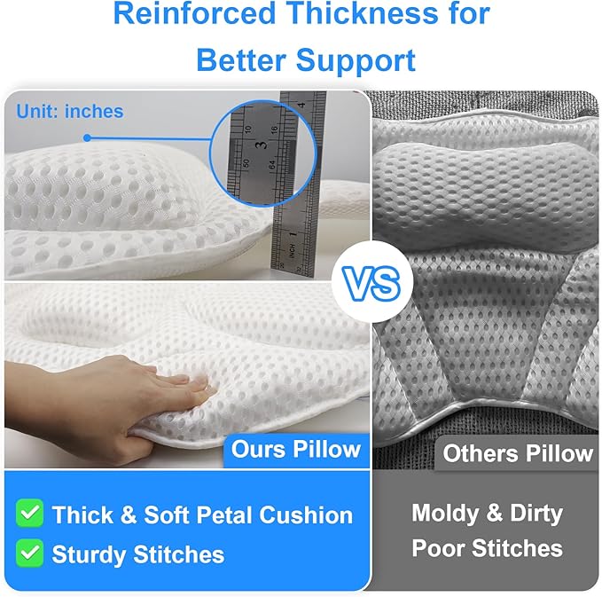 Luxury Oversized Bath Tub Pillow Fits All Bathtubs, Secure Support for Head,Neck,and Back Rest,Relaxing Spa Gifts for Women,Extra Thick & Soft,Anti-Slip Suction Cups,Washable