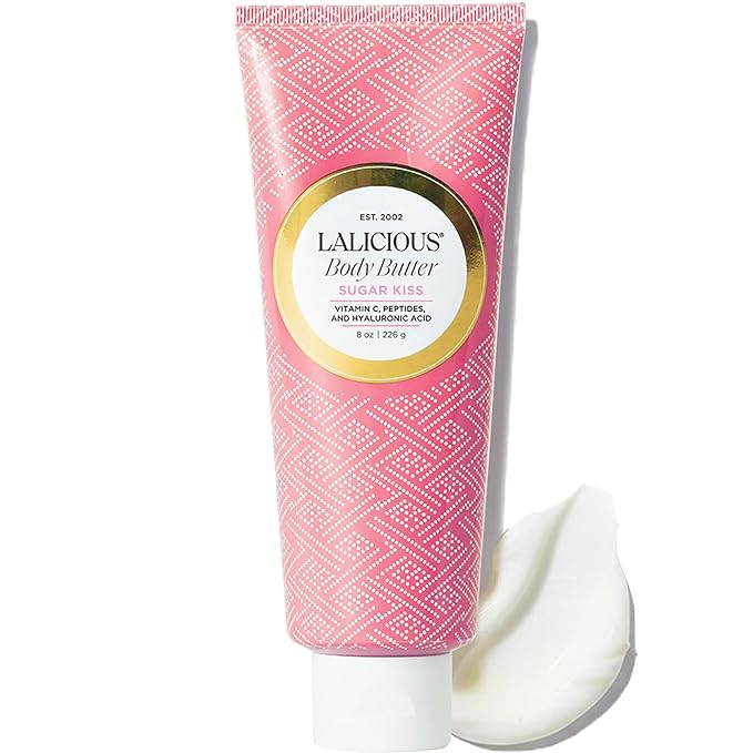 LALICIOUS Sugar Kiss® Whipped Body Butter 8oz | Ultra-Hydrating Shea Butter Body Cream with Hyaluronic Acid, Vitamin C & Peptides | Deep Moisturizing Lotion for Dry Skin | Non-Greasy, Fast-Absorbing